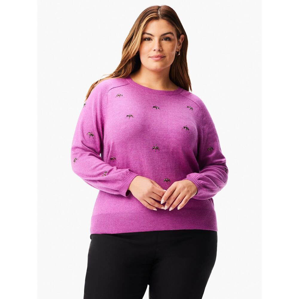 Nic + Zoe Hidden Gems Sweater in Vivid Magenta Plus Size 3X